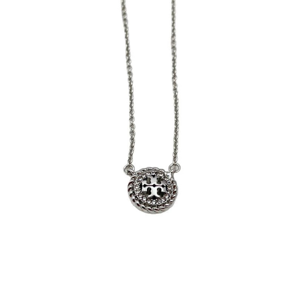 Tory Burch Gold Plated Geometric Round Openwork Letter Rope Edge Rhinestone - Picture 5 of 7